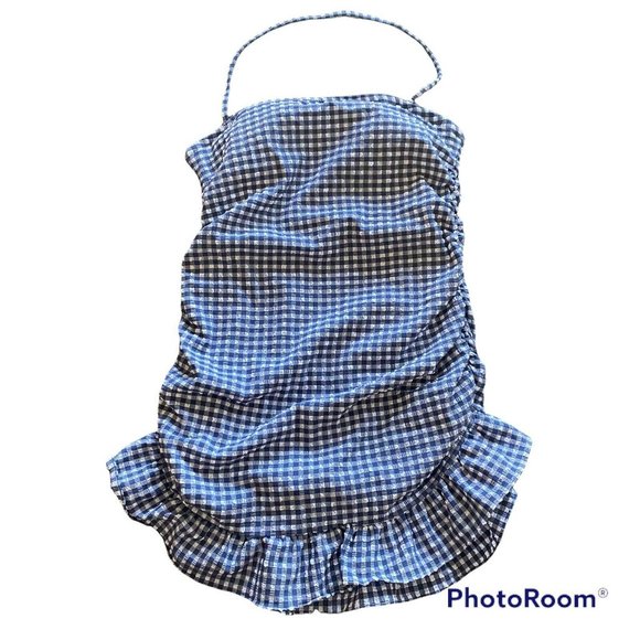 J. Crew Other - NWT J. Crew Size 12 Blue & White Check Seersucker Halter One Piece Swimsuit